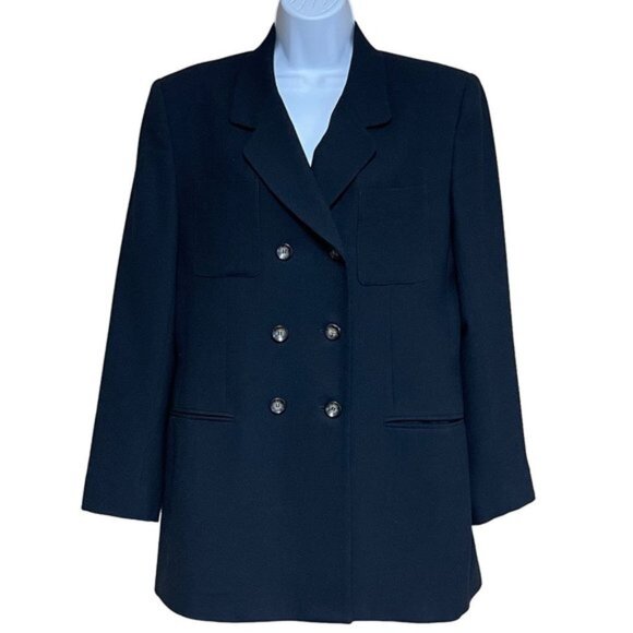 Jones New York Women's 100% Wool Blazer Double Breast Size 10‎ Black Made in USA - Picture 1 of 12